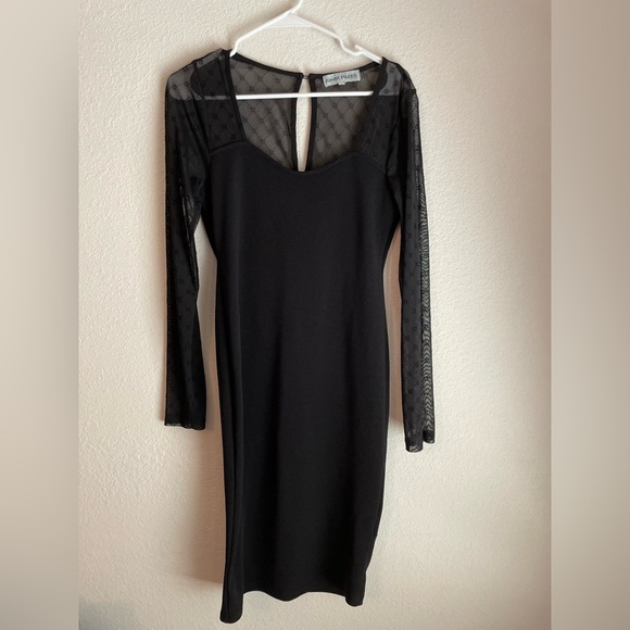 Almost Famous Black Dress with Sheer Long Sleeves size L - Picture 5 of 9